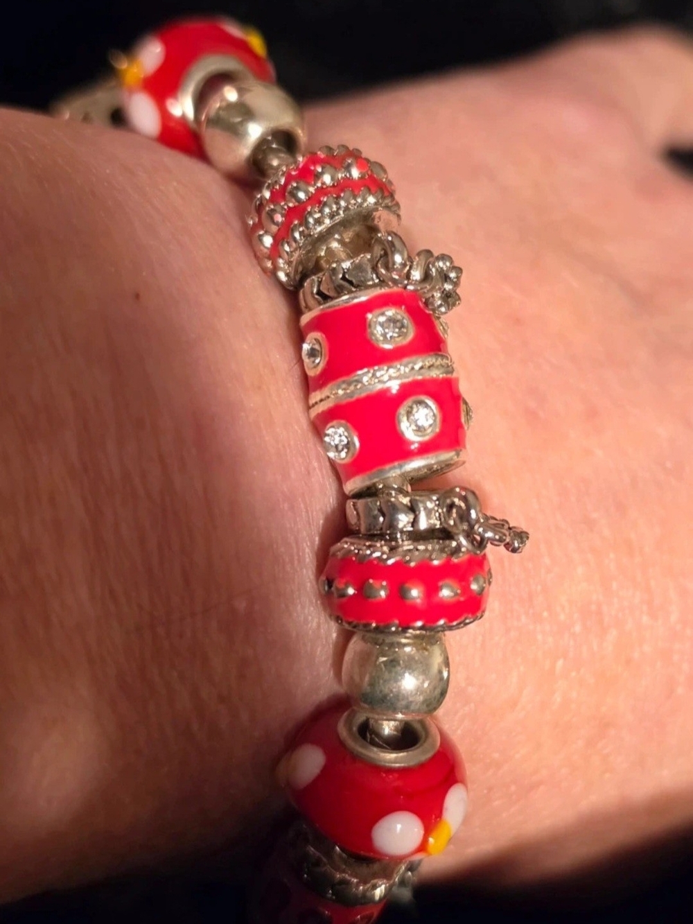 Red Enamel & Crystal Sterling Charm Bracelet Beads